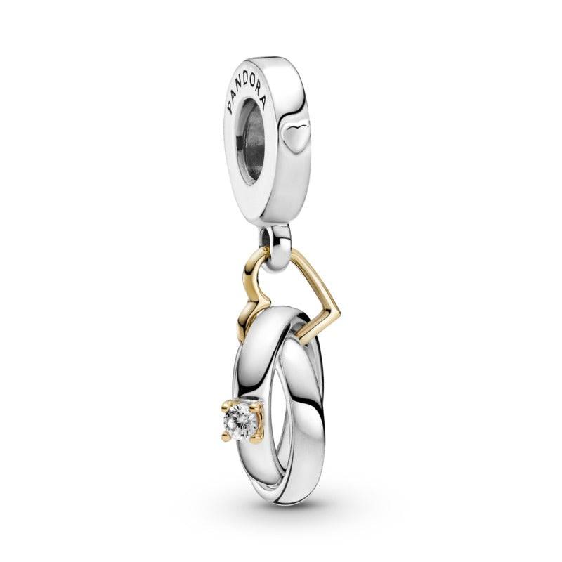 Pandora Entwined Wedding Rings Sterling Silver Hanging Charm with 14k Gold Plated Heart