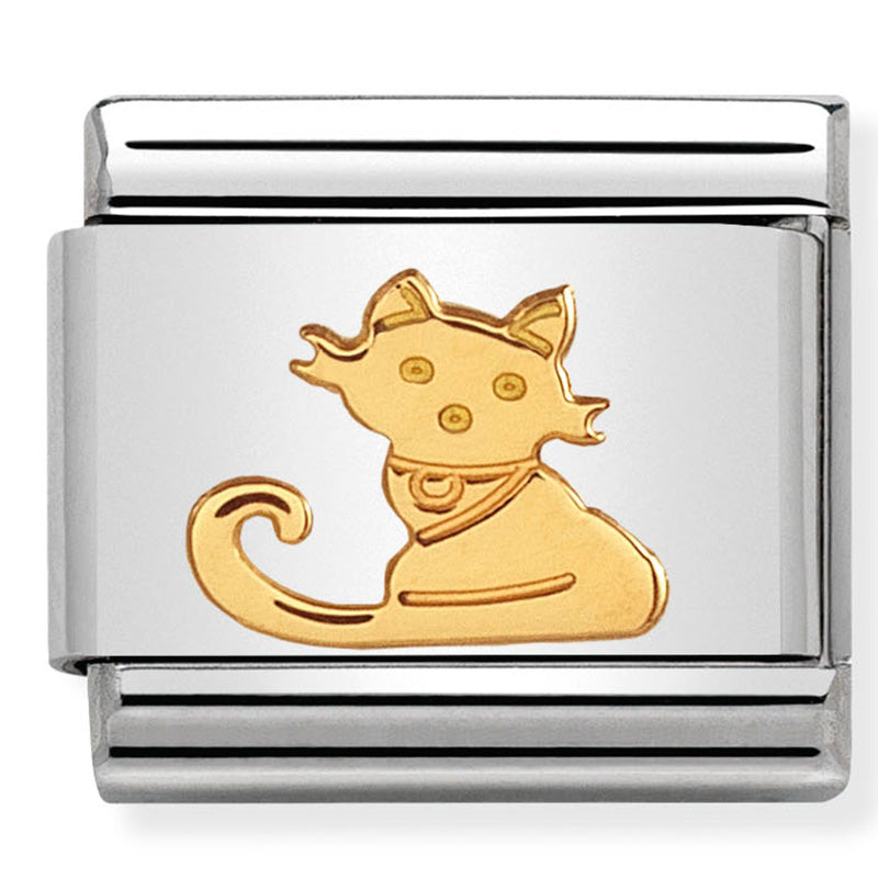 Nom-030112 32 Comp Classic Animals Earth St/Steel & 18Ct Gold (Seated Cat)