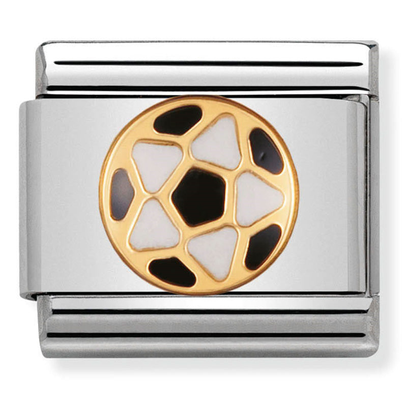 Nom-030204 17 Comp Classic Italian Football St/Steel, Enamel & 18Ct Gold (Black White Ball)