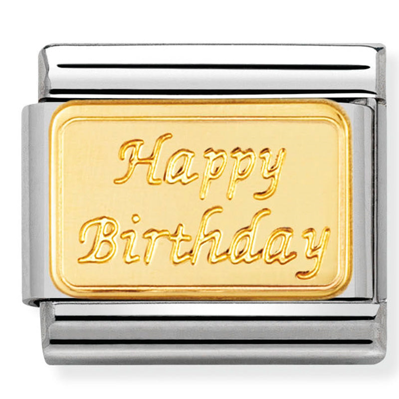 Nom-030121 09 Comp Classic Engraved Signs St/Steel & 18Ct Gold (Happy Birthday)