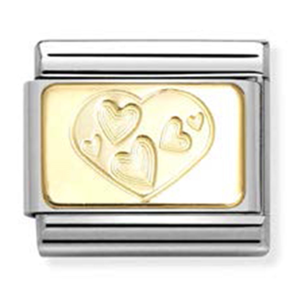 Nom-030121 57 Comp Classic Engraved Signs In Stainless Steel With 18K Gold (Multi Heart In Heart)