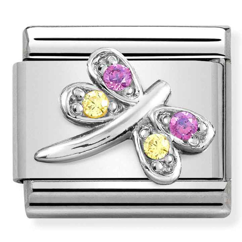 Nom-330304 40 Comp Classic Symbols St/Steel, Cz & Silver 925 (Dragonfly Lilac/Yellow Cz)