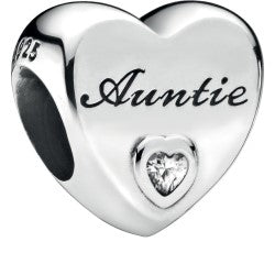 Auntie Love Heart Silver Charm w Clear CZ