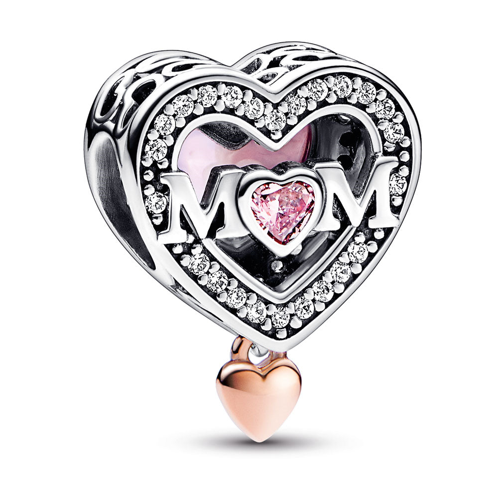 Two-tone Openwork Mum & Heart Charm