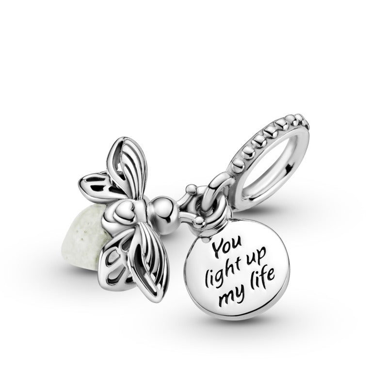 Glow-in-the-dark Firefly Hanging Silver Charm w Murano