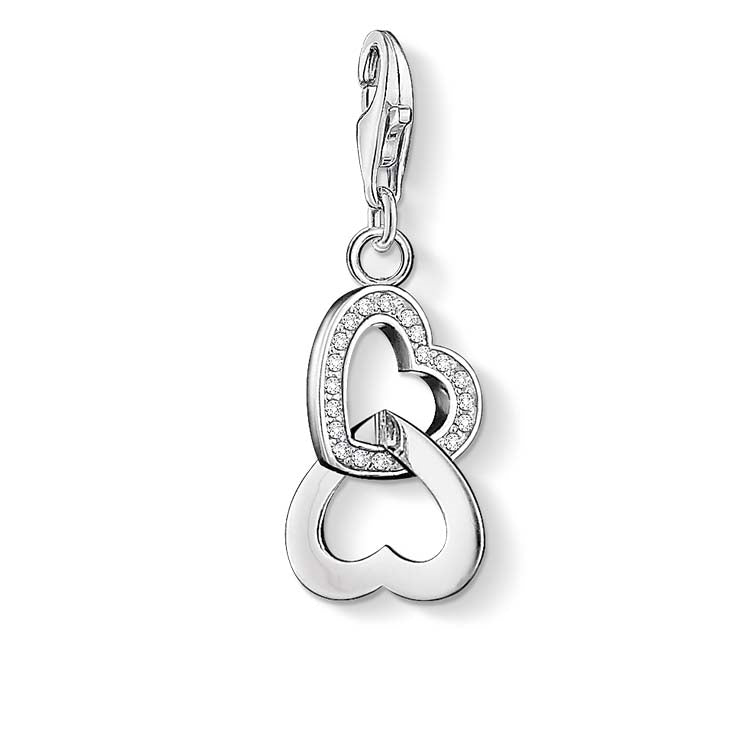 C/Club Locked Cz Hearts Sterling Silver Charm