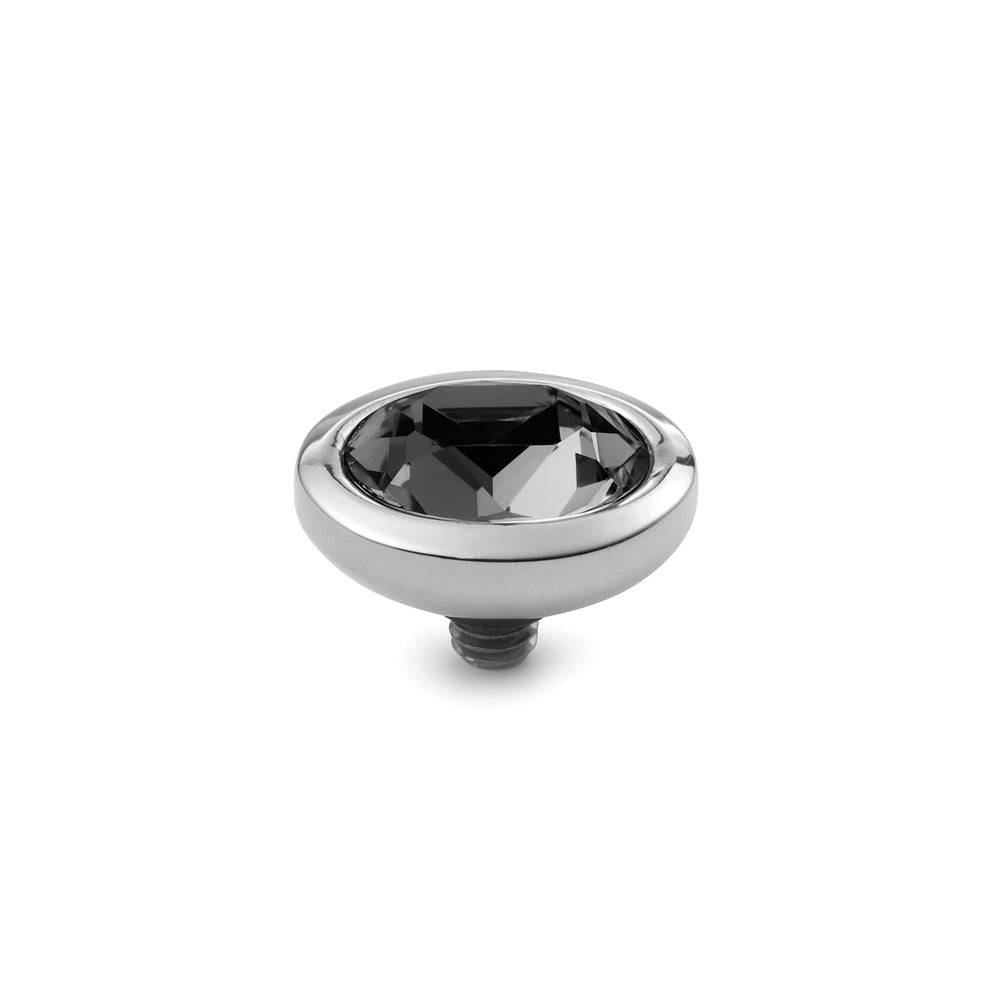 Qudo Piave Oval Top 9X11mm Stainless Steel Silver Night (Dark Grey) Swarovski Crystal.