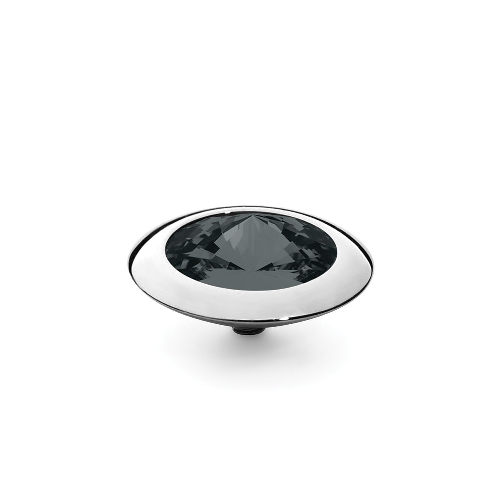 Qudo Famosa Tondo Top 16Mm - Stainless Steel Graphite Colour. Swarovski Crystal.