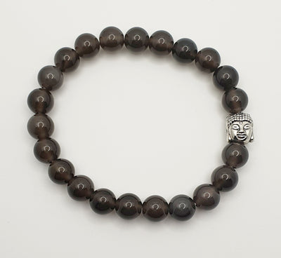 Black Obsidian Stretch Bracelet with Buddah Head