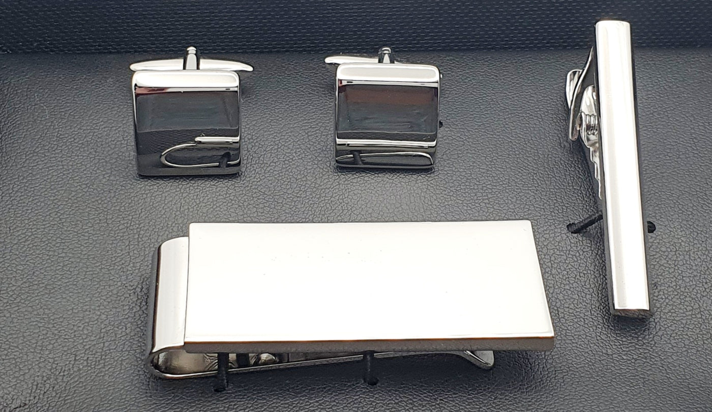 Stainless Steel Cufflinks, Money Clip and Tie Pin, Gift Set