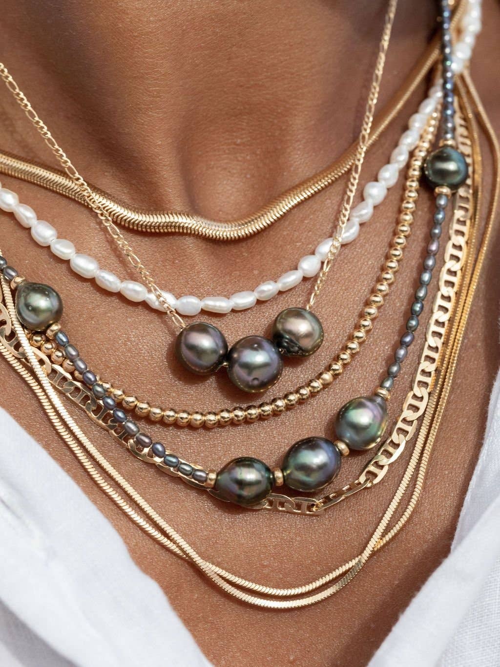 Triple Floating Tahitian Pearl Necklace - Mililani: 17 Inch