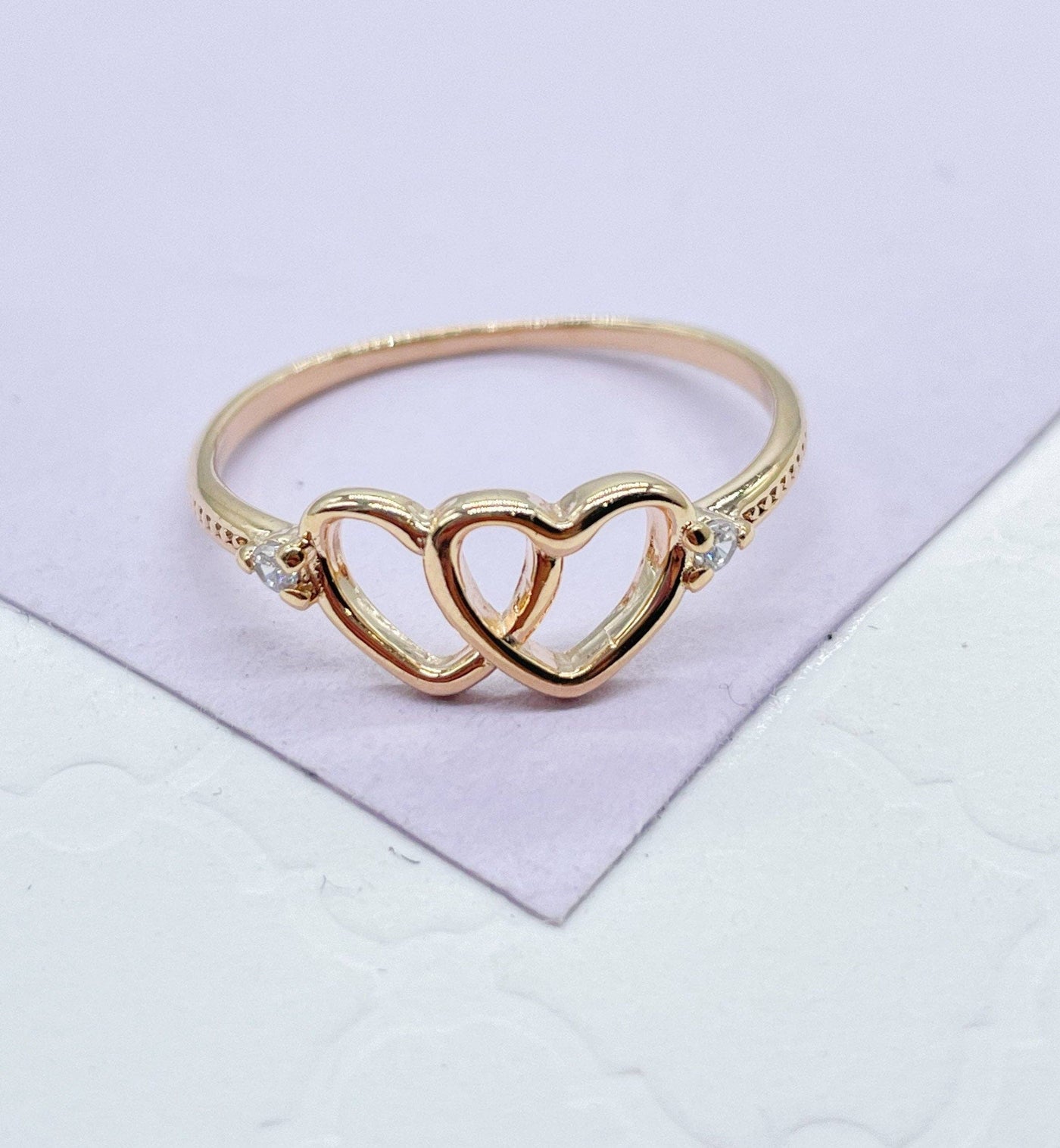 18k Gold Filled Smooth Plain Double Heart Ring: Size 7