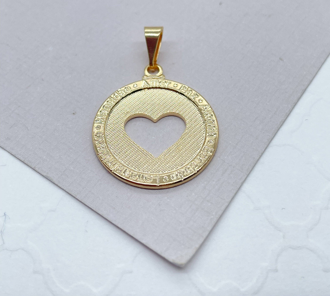 18k Gold filled See Through Heart Pendant With Engraved Love Words