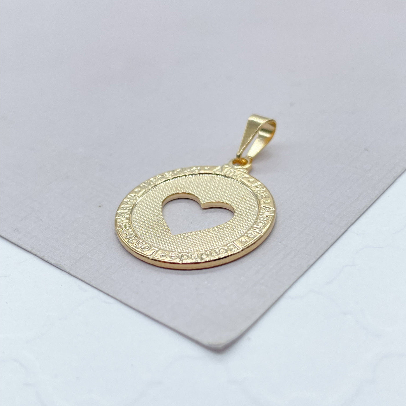 18k Gold filled See Through Heart Pendant With Engraved Love Words