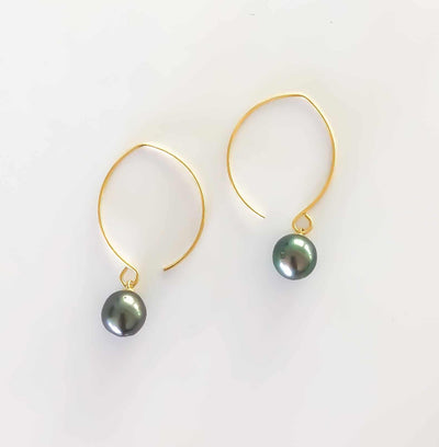 Tahitian Pearl Half Moon Earrings: Gold Filled