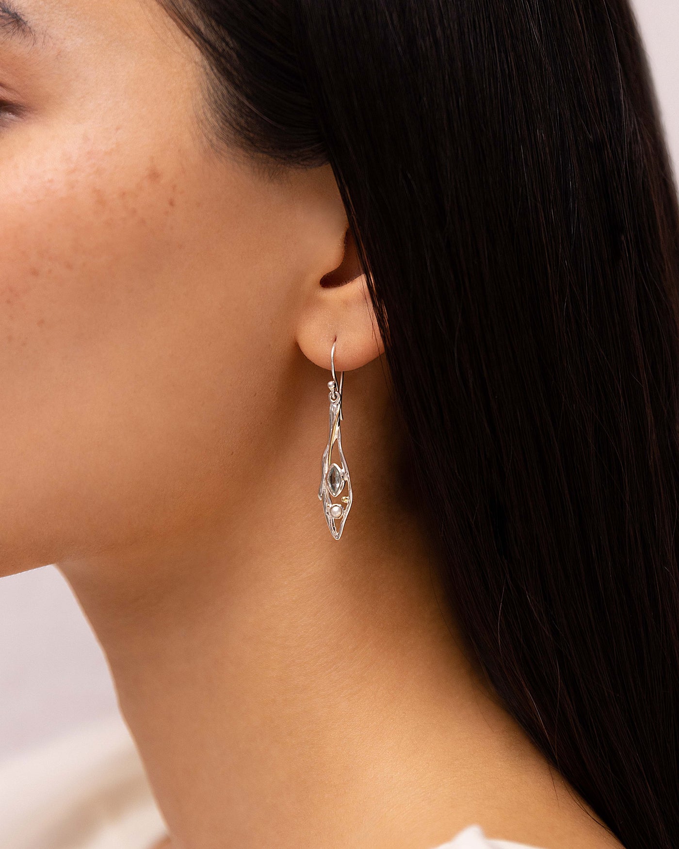 Avalon Drop Earrings with Blue Topaz and Pearl