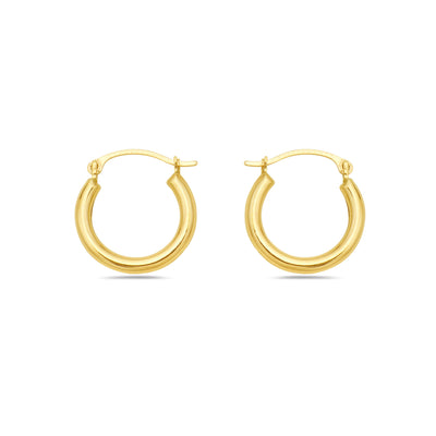 Solid Gold High Polish Thick Round Hoop Earrings: 10K / 2MM