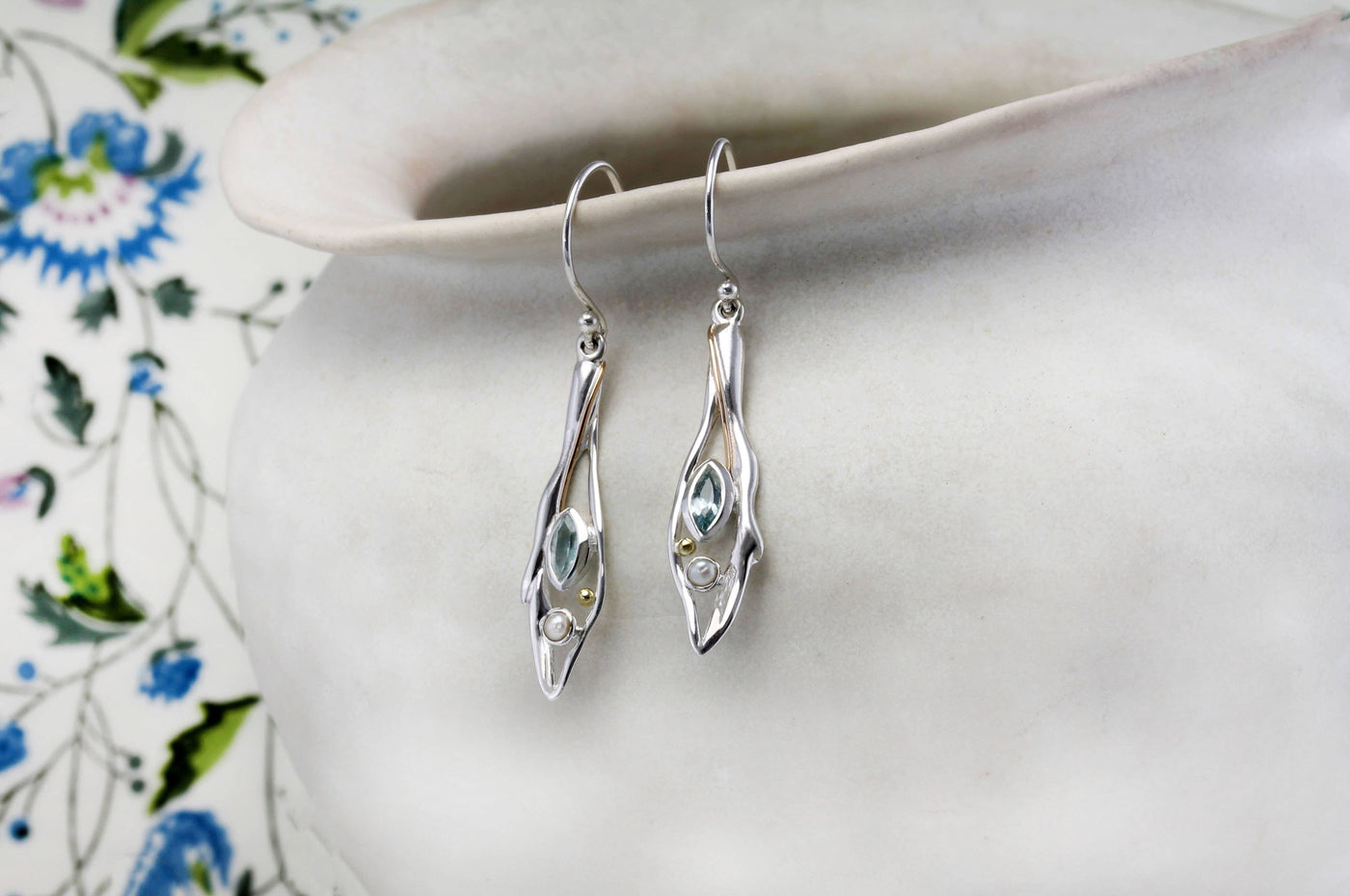 Avalon Drop Earrings with Blue Topaz and Pearl