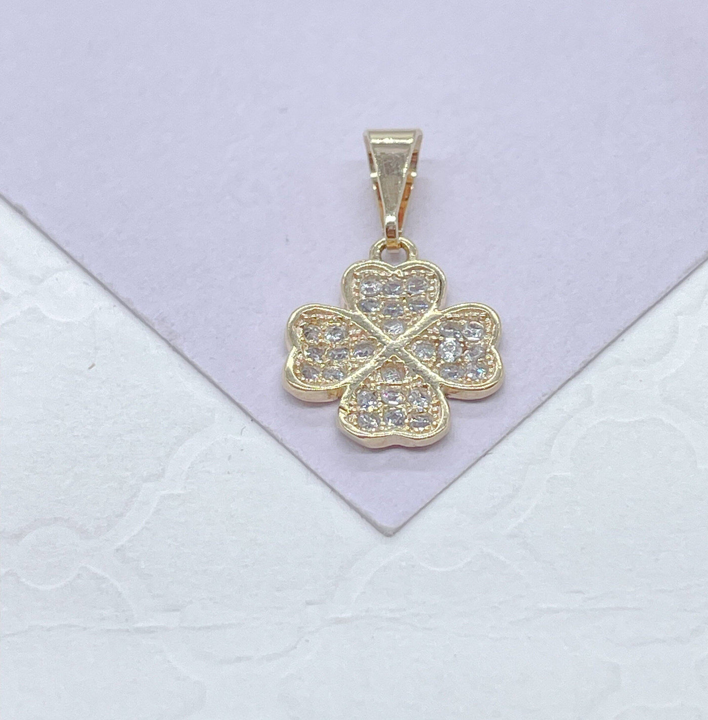 18k Gold Filled Chuby CZ Pave Four Leaf Clover Pave Pendant,