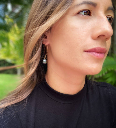 Tahitian Pearl Half Moon Earrings: Gold Filled