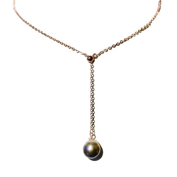 Sterling Silver Rose Gold Plated Black Tahitian Black Pearl Y Necklace-Bridal Gift