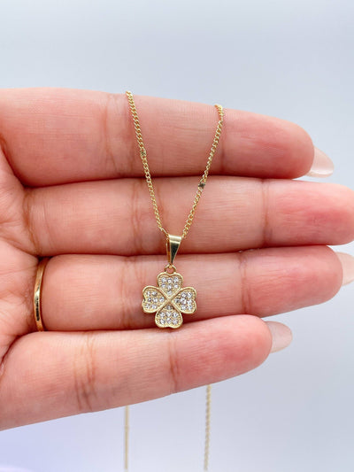 18k Gold Filled Chuby CZ Pave Four Leaf Clover Pave Pendant,