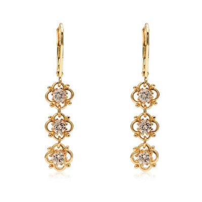 Golden Daffodil Flower 18ct Yellow Gold plated set with Round Champagne Cubic Zirconia CZ Drop Dangle Earrings Wedding-Gift-Jewelry