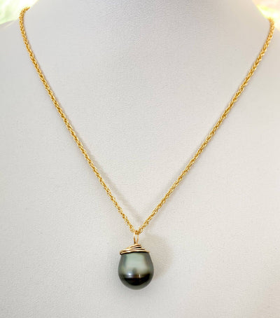 Tahitian Pearl Wrap Necklace: 18" / Gold / 14mm