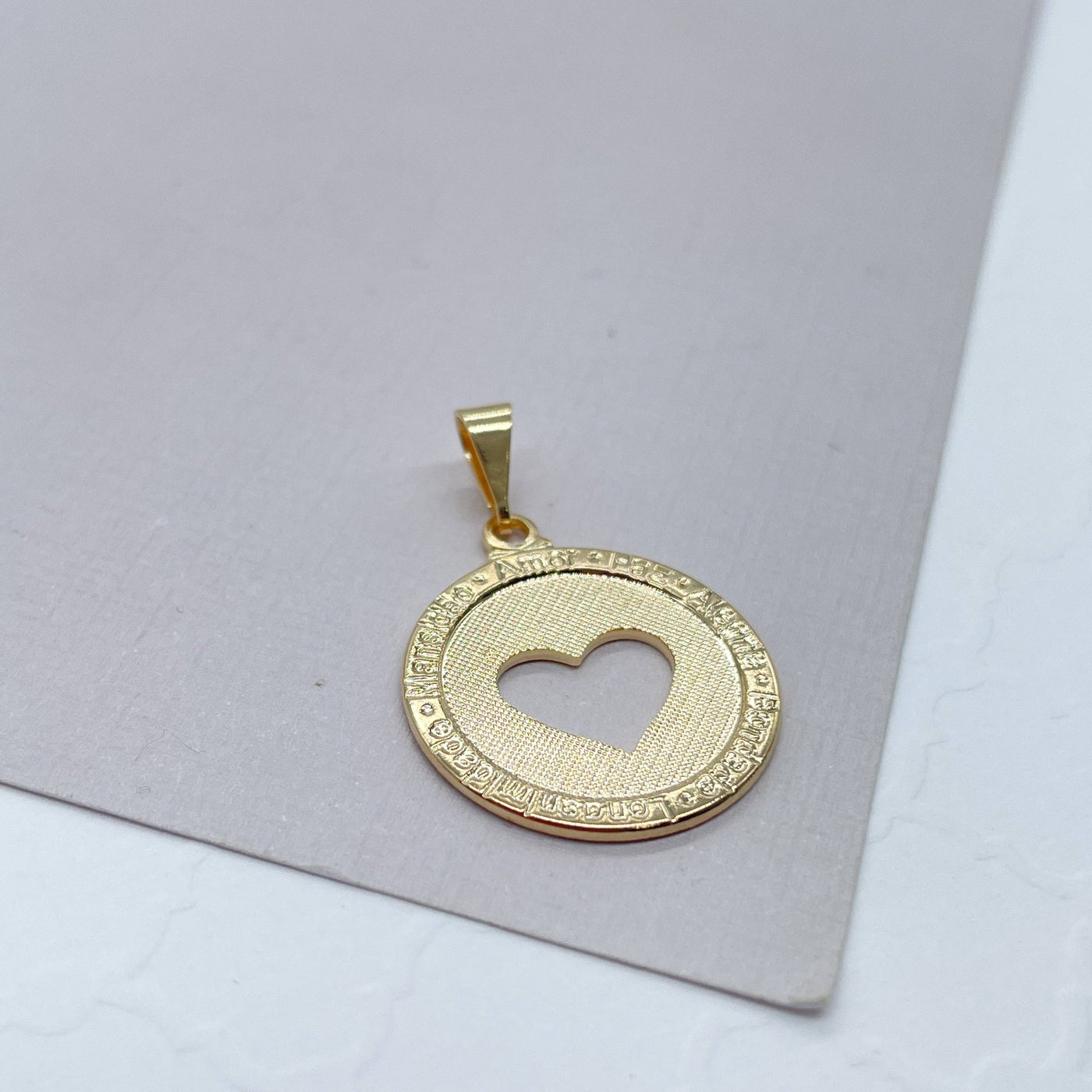 18k Gold filled See Through Heart Pendant With Engraved Love Words