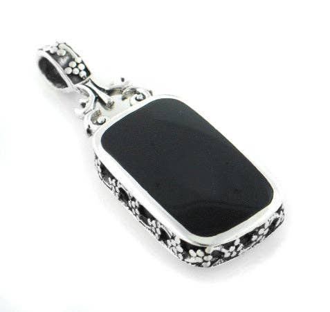 Black Onyx and Turquoise Reversible Sterling Silver Slide Pendant