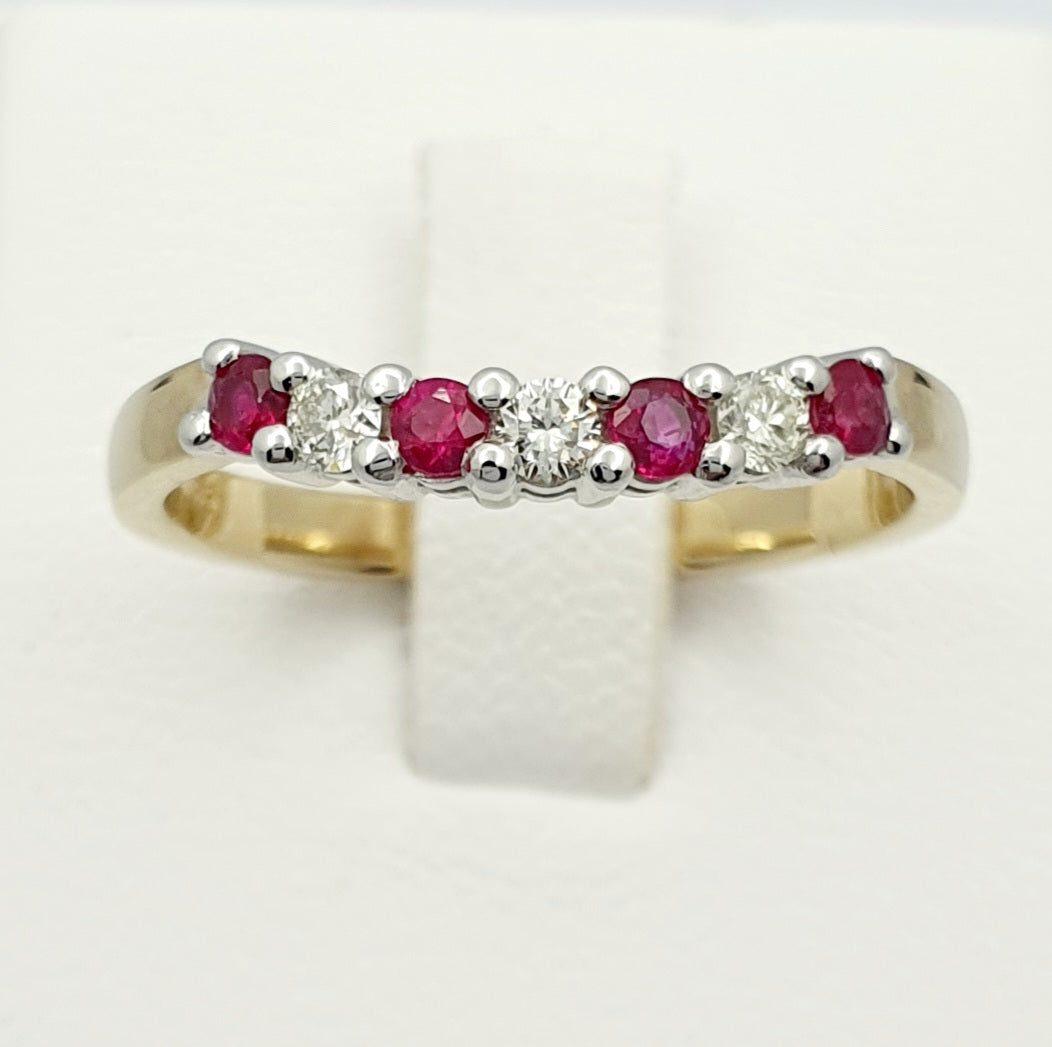 Mark McAskill Designed, 9ct Yellow & White Gold, Ruby & Diamond, Curved Eternity Ring