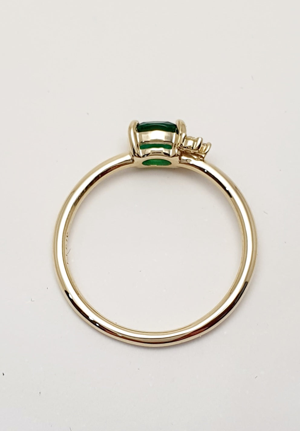 Mark McAskill Designed, 9ct Yellow Gold, Created Emerald and Diamond Ring