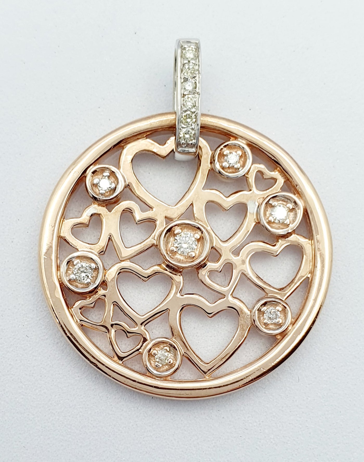 Mark McAskill Designed, 9ct Rose and White Gold, Multi Heart and Diamond Pendant