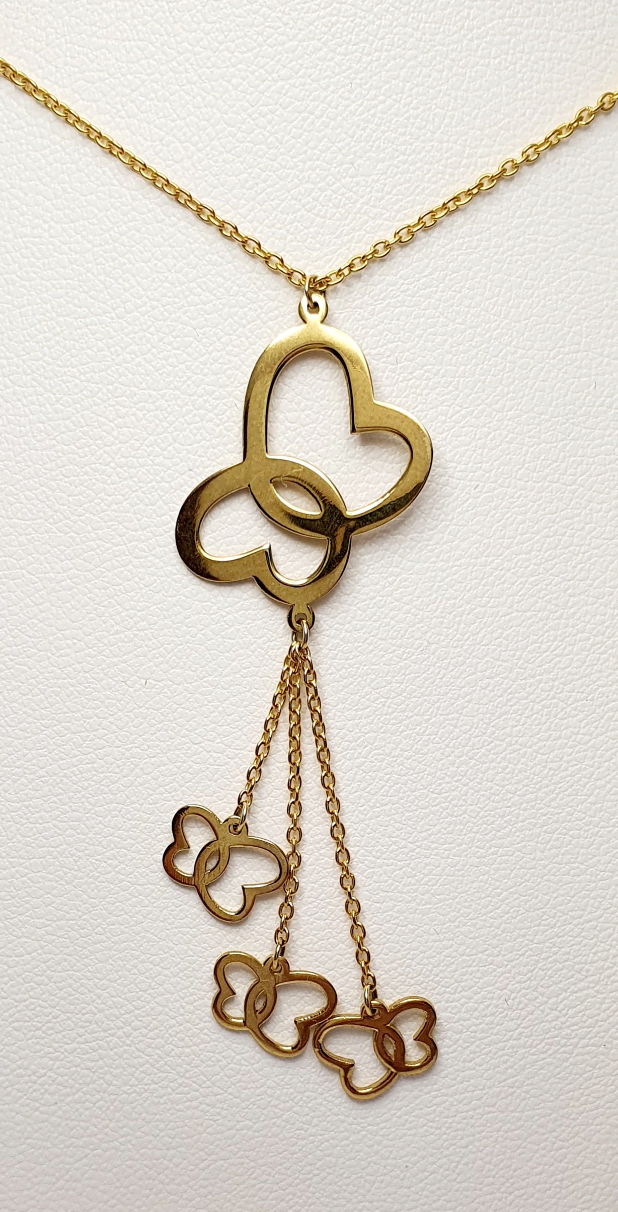 9ct Yellow Gold Heart Butterflies Pendant and Chain