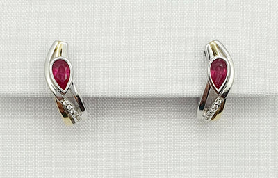 9ct White and Yellow Gold, Ruby and Diamond Earrings