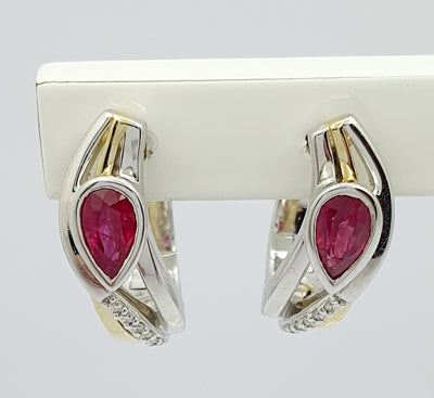 9ct White and Yellow Gold, Ruby and Diamond Earrings