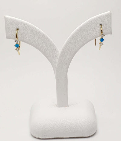 14K Yellow Gold Turquoise Cabochon and White Sapphire Hook Earrings