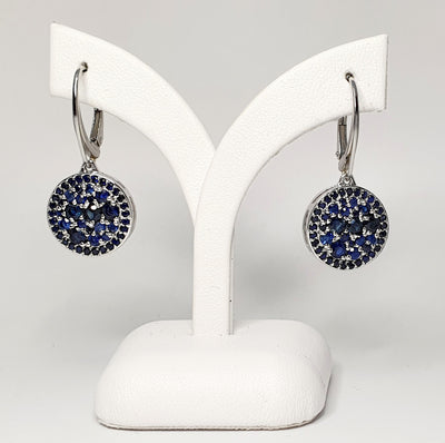 Handmade Silver Pave set Natural Blue Sapphire Leverback Hook Earrings
