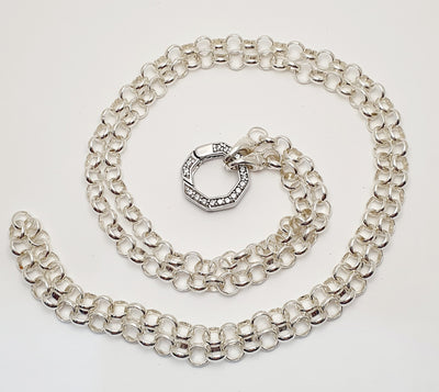 Handmade Sterling Silver, 70cm Solid Round Belcher Chain with Zircon Set Euro Clasp