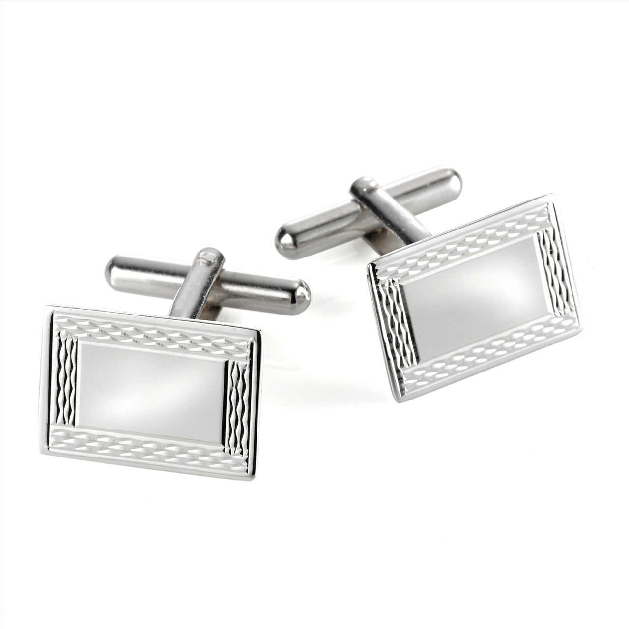 Cudworth Sterling Silver Retangle Engine Turn Frame Men's Cufflinks