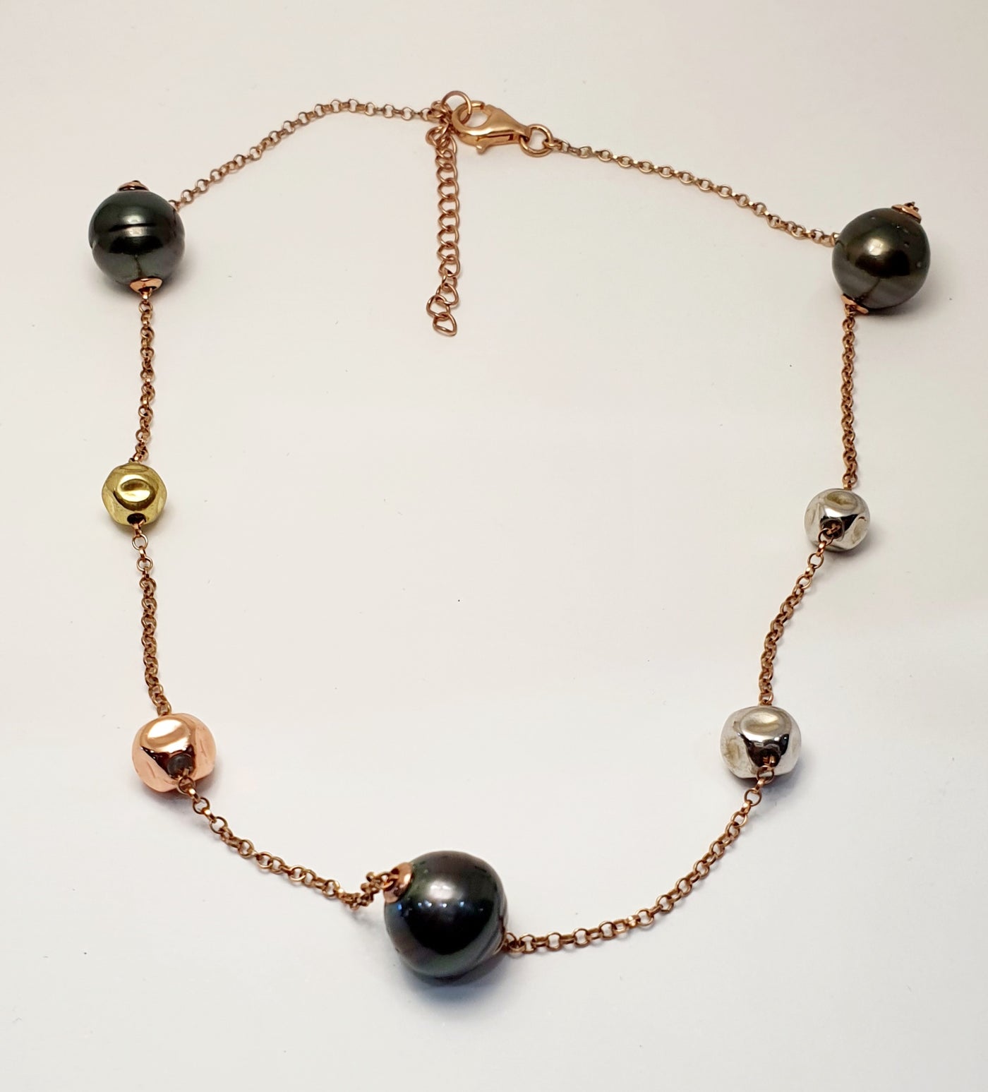 Sterling Silver Rose Gold Plated Chain With Tahitian Pearls