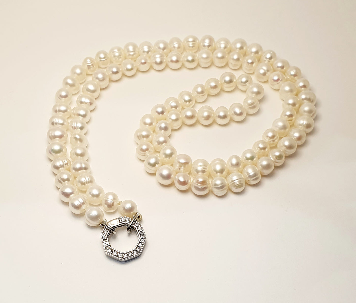 Freshwater Pearl 65cm Necklace with Sterling Silver Cubic Zirconia Set Euro Clasp