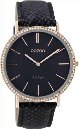 Ooz00 Unisex/Gents Watch 40Mm Dial With Crystals & Black Leather Strap