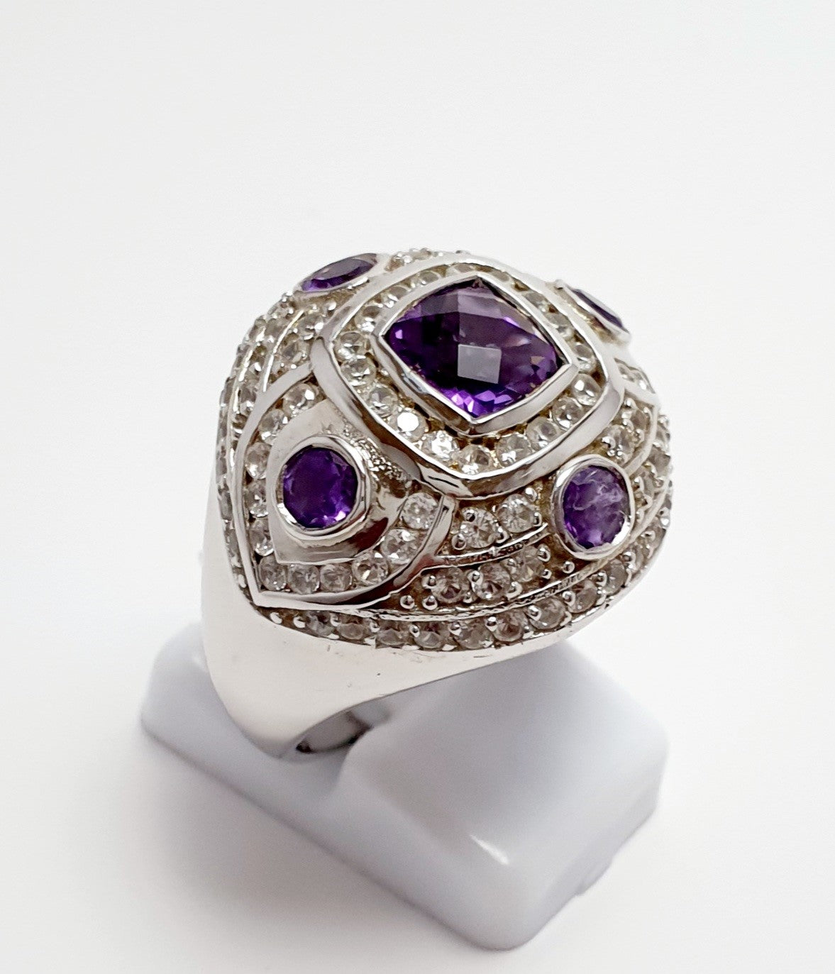Sterling Silver Amethyst & Natural Zircon Ring