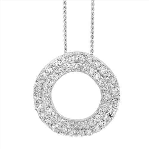 Ellani Ss Wh Cz Double Layer Wave Circle Pendant - With 45Cm Chain