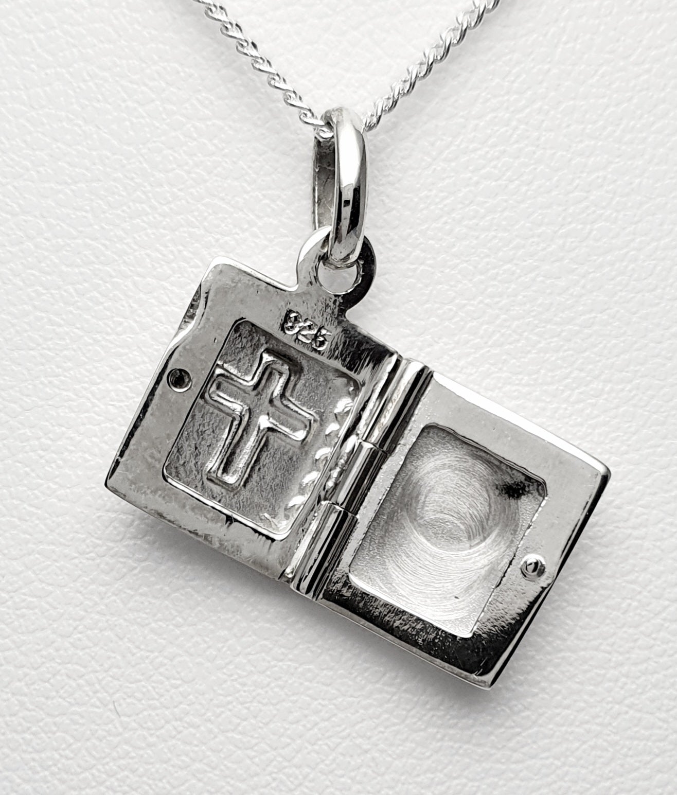 Sterling Silver Bible Locket. Top of Bail to bottom of Bible 21mm