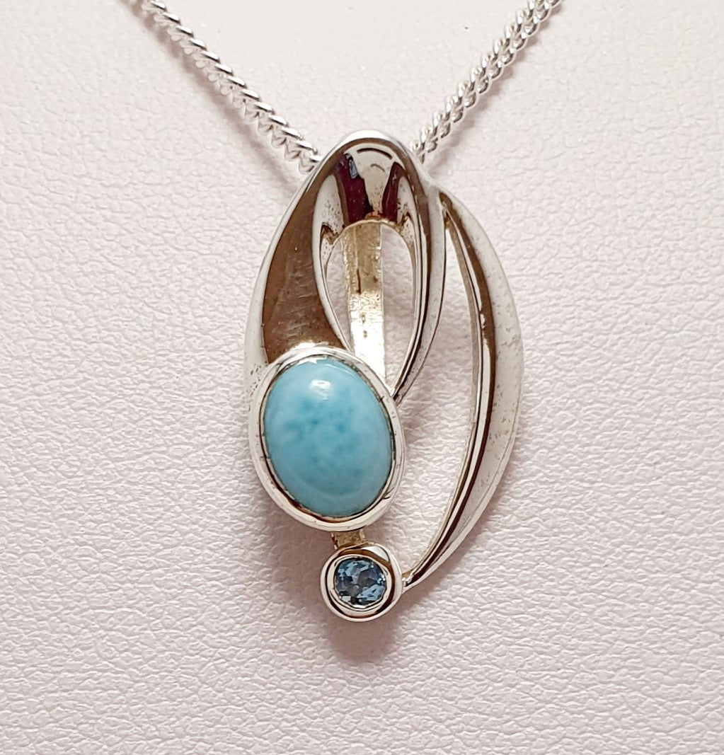 Sterling Silver Larimar And Blue Topaz Pendant