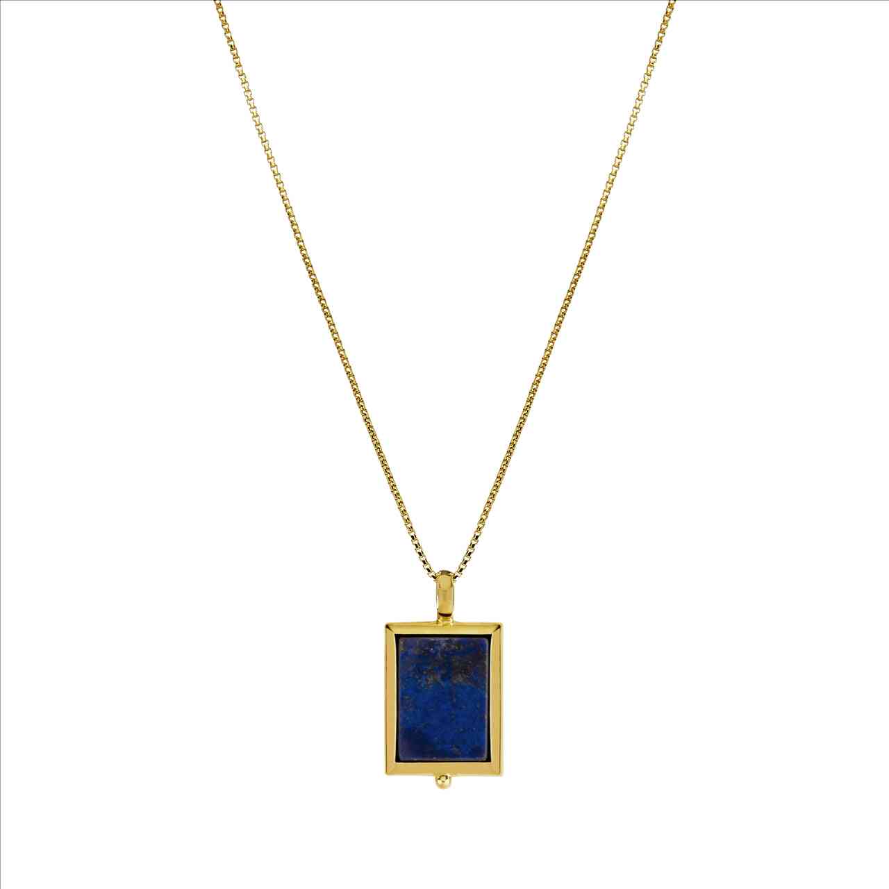 Najo Stunning Rectangular Lapis Pendant In Yellow Gold With 42Cm+5Cm Ext, Chain.