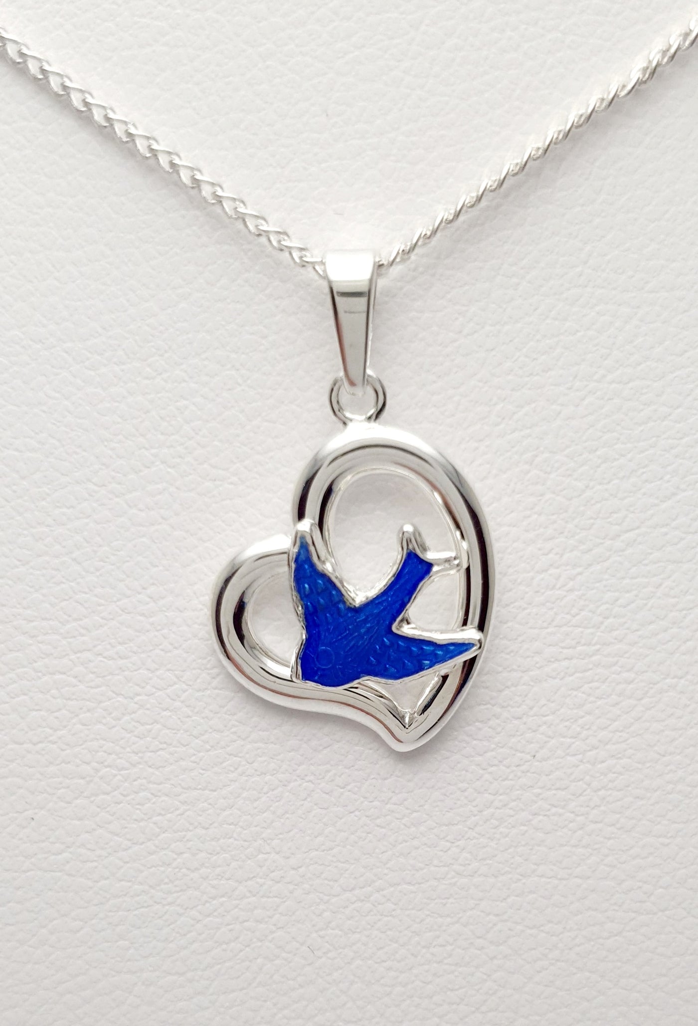 Sterling Silver Heart Pendant with Blue Bird