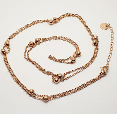 Stainless Steel Rose Gold Plated Necklace with 5mm Ball Feature.with Adjustment